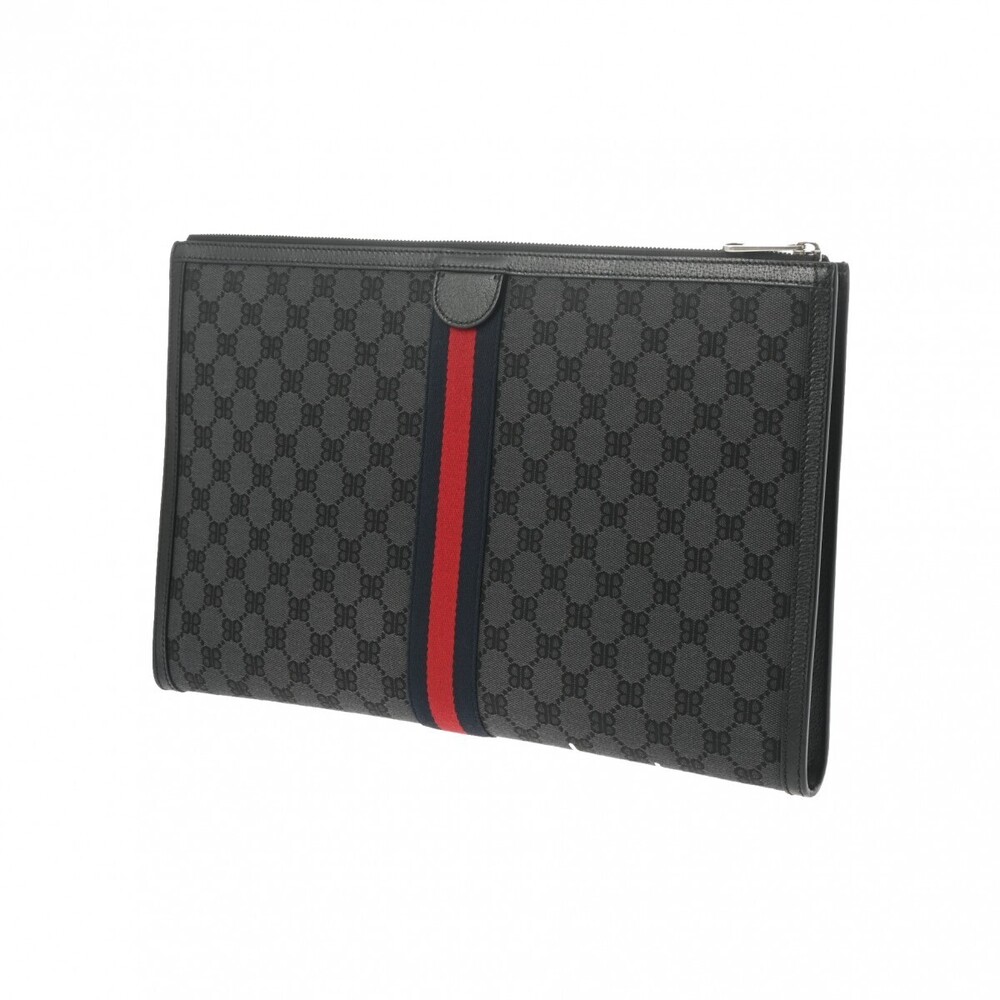 Balenciaga GUCCI bag canvas leather collaboration clutch black white